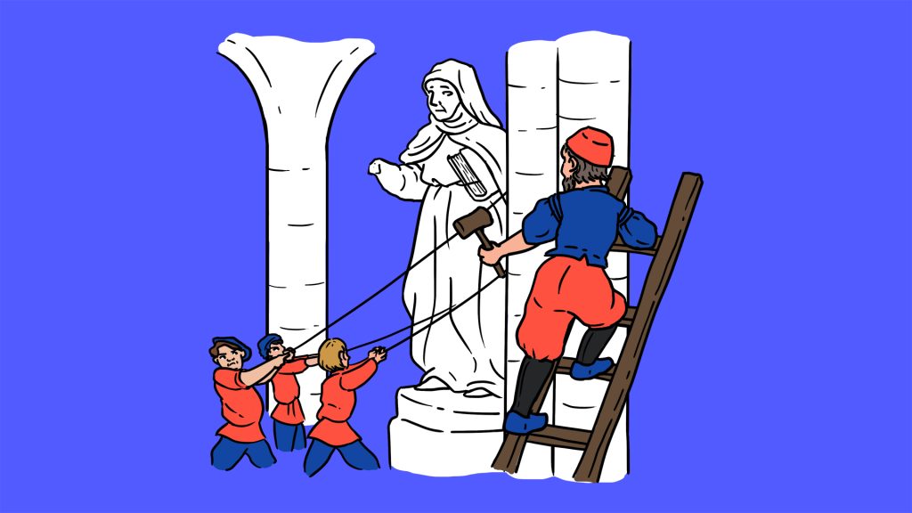 Radical Protestants destroying religious imagery during the 16th century