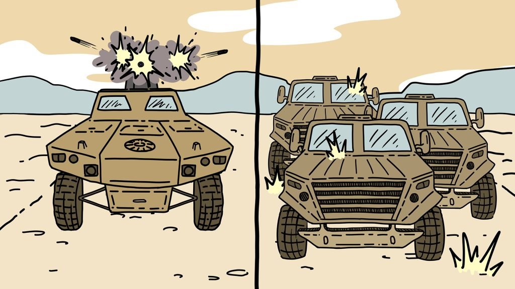 Soldiers in vehicles retaliating vs travelling onwards