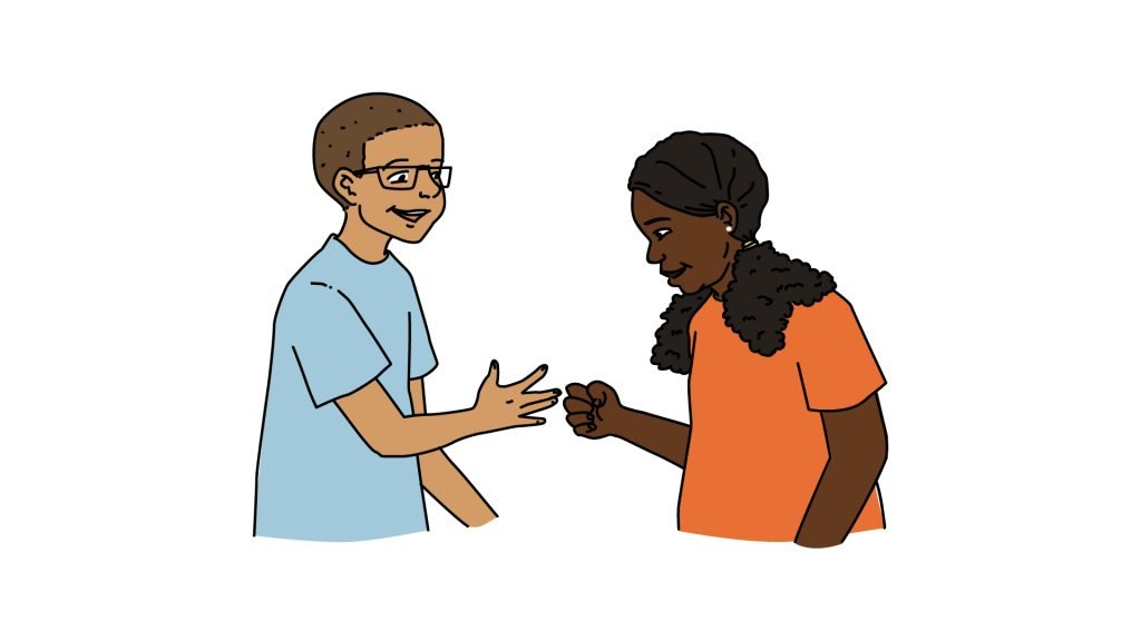Students playing rock, paper, scissors
